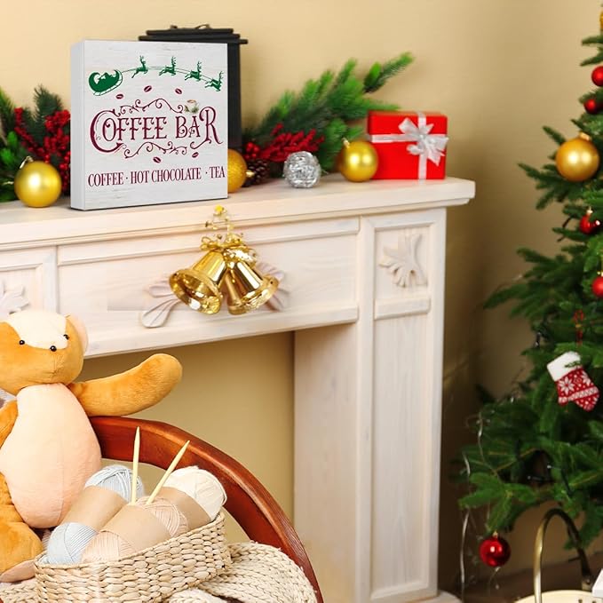 Vintage Farmhouse Christmas Wooden Sign, Rustic Home Kitchen Decor - 5 x 5 Inches