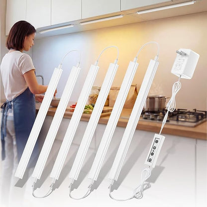 Under Cabinet Lighting Plug in, 12 Inch Linkable Under Cabinet Lights, 3 Color Temps & Dimmable, 1800LM Super Bright LED Light Bar, Under Counter Lights for Kitchen Cabinet, Closet, Shelf, 6 Pack
