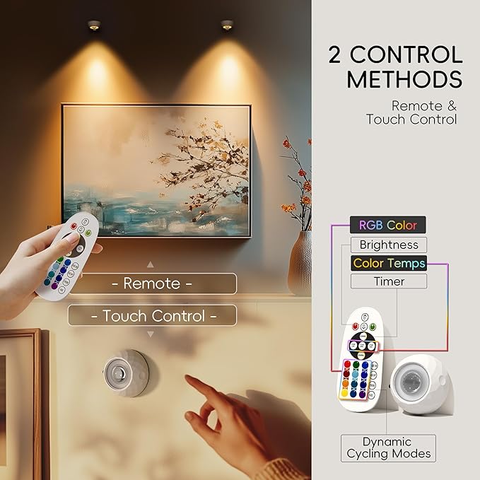 Rechargeable Picture Lights for Wall, 3 Pack Magnetic Picture Lights with Remote, 3 Color Temps & 12 RGB, Dimmable Timer LED Picture Frame Light for Artwork, Portraits, Posters, and Display Decoration