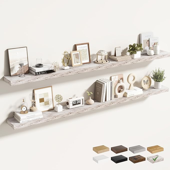 72 Inch Floating Shelves for Wall 2 Pack, 72" Wall Shelves for Books, Storage, Decor, Wall Mounted Floating Shelf with Invisible Brackets for Kitchen, Living Room, Rustic