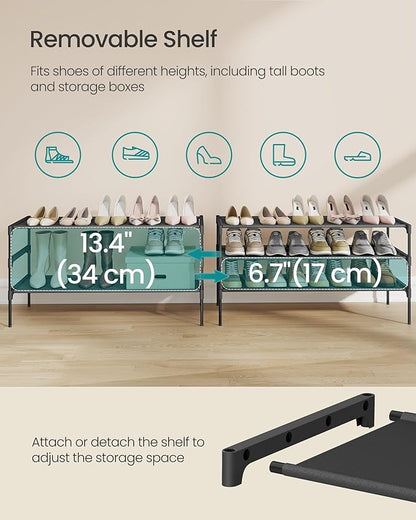 SONGMICS Shoe Rack, 3-Tier Shoe Storage Organizer, Space-Saving, 11.7 x 36.1 x 21 Inches, Entryway, Metal Frame, Non-Woven Fabric Shelves, Ink Black ULSH033BH01