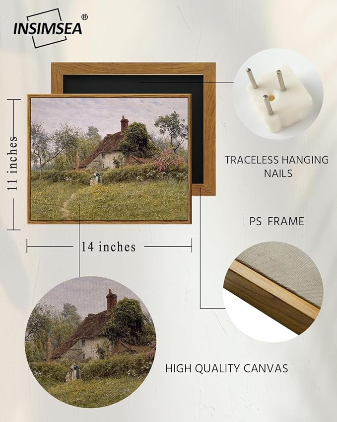 InSimSea Framed Canvas Wall Art Vintage Decor, Landscape Wall Art Prints, Old Cottages Countryside Landscape Art, Rustic Farmhouse Decor for Bedroom Living Room, 11