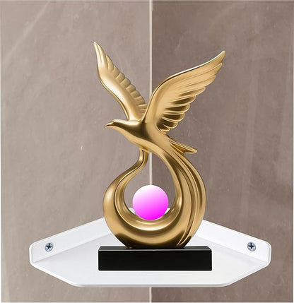 8 Inch White Floating Corner Shelf Wall Mounted, Triangle Wall Shelf for Kitchen, Speakers, Wine, Trophies & Decor