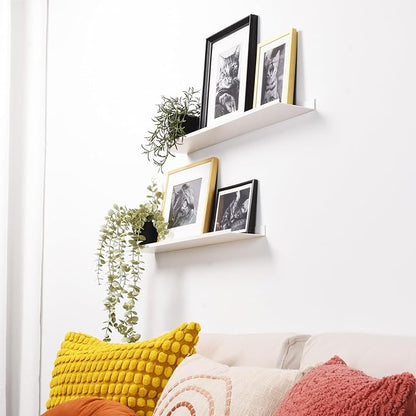 Metal Picture Ledge, Wall Mounted Floating Shelf - 24" White (Set of 2)