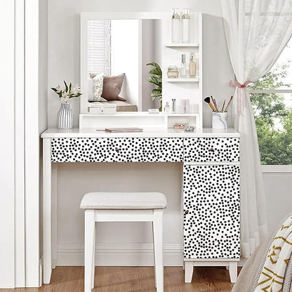17.3”x300” Black and White Polka-Dot Wallpaper Self-Adhesive Contact Paper Moire Dot Peel and Stick Decorative Wallpaper Spots Contact Paper for Walls Bedroom Living Room