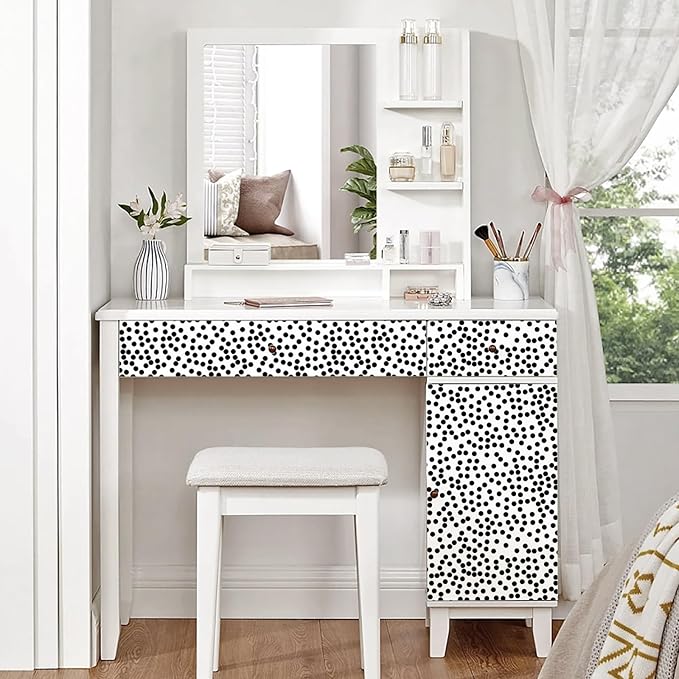 Black and White Polka-Dot Contact Paper Self-Adhesive Contact Paper Moire Dot Peel and Stick Wallpaper Decorative Spots for Walls Nurseryls A Set of 17.3