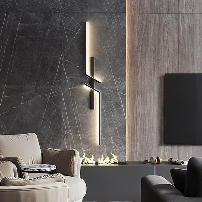 TOPINCN Modern Wall Sconce, Dimmable LED Light Fixture 3 Color Lighting, Metal Iron Art Wall Mounted Lamp, Black Line Minimalist Design, Suiatble for Living Room, Bedroom, Kitchen, (80cm)