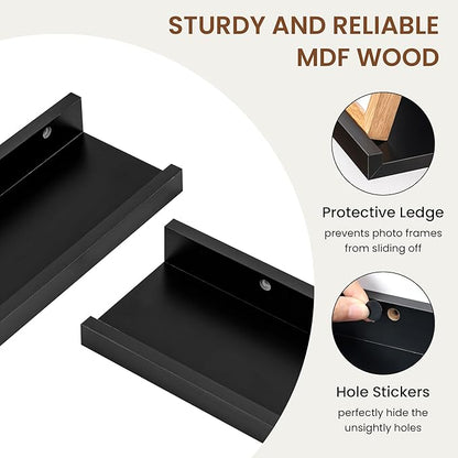 Heimlove Picture Ledge Shelf,36 inch Long Floating Shelves for Wall Set of 2,Black Picture Shelf with Lip for Wall Decor,Living Room,Bedroom,Bookshelf,Nursery,Perfume
