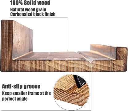 AZSKY Picture Ledge Shelf Floating Shelves for Photo Frames Kids Book Shelves Wall Mounted Burnt Display Shelf Wooden Frame Ledge 48 Inches Set of 3 Bathroom Organizer Shelves