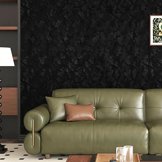 Wallercity Self Adhesive Felt Fabric Wallpaper Black Velvet Wallpaper Peel and Stick for Bedroom Dressing Room Flocking Fabric Contact Paper Wrinkled Textured Soft Cloth for Jewelry Boxes 11.8x78.7 IN