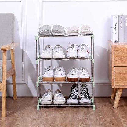 Stackable Small Shoe Rack, Entryway, Hallway and Closet Space Saving Storage and Organization (3-Tier, Green)