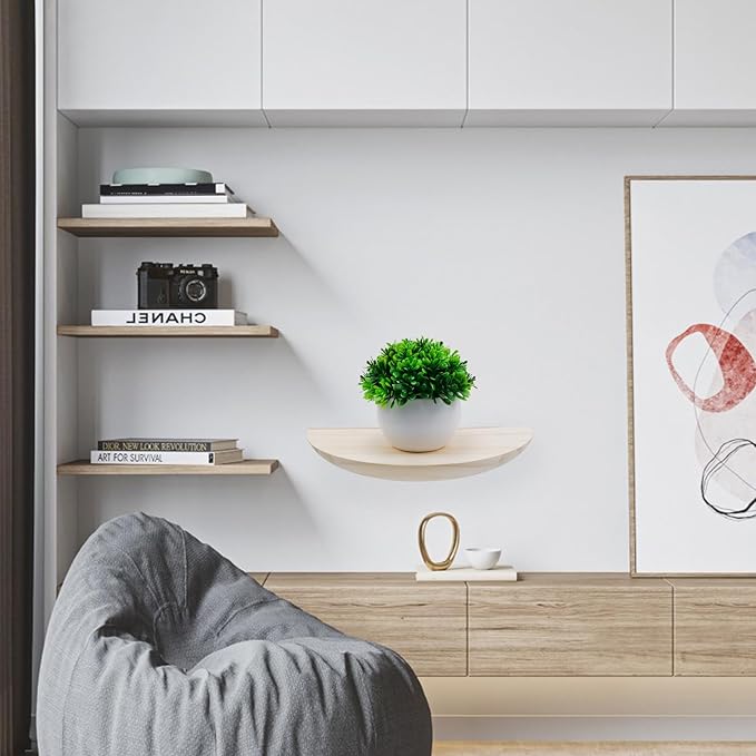 2 Pack Floating Shelves,Half Round Wood Wall Mounted Shelves for Bedroom Living Room Bathroom Kitchen Office and Plants Wall Decor,Wood