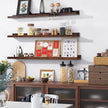 AZSKY Floating Shelves Deep Walnut for Wall Long Picture Ledge Shelf 48 Inch Beige Photo Ledge Shelves with Lip Wall Bookshelf for Kids Bedroom Living Room Bathroom Kitchen Wooden Spice Rack Set of 3