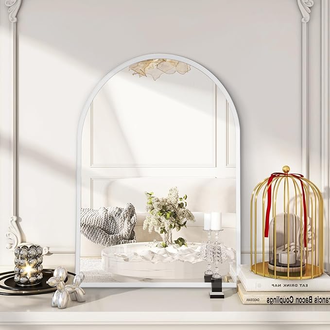 Arch Bathroom Mirror, Wall Mounted Mirrors, White Vanity Wall Mirror Metal Frame Home Decor for Bedroom, Entryway, Living Room 26