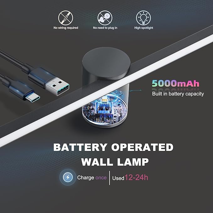 ZitoStory Battery Operated Picture Light for Wall with Remote,Minimalism Wireless Dimmable Art Lights for Paintings Rechargeable Gallery Light Artwork Lighting for Canvas, Portrait (Black,23'' Inch)