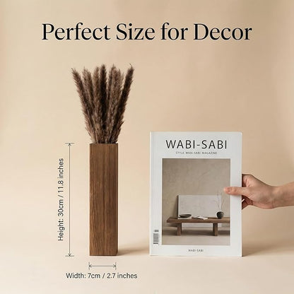 4-Piece Wooden Hanging Wall Vase Set with Pampas Grass and Eucalyptus Dried Flowers, Modern Farmhouse Home Decor for Living Room Entryway Bathroom Hallway Dining Room（Walnut）