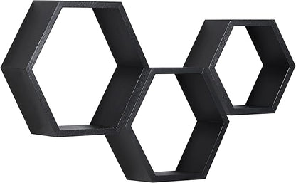 PHOENANCEE Hexagon Floating Shelves,Honeycomb Shelves Set of 3,Wall Mounted Wood Farmhouse Hexagonal Storage Shelf for Bathroom, Kitchen, Bedroom, Living Room
