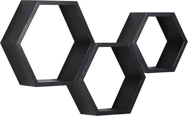 PHOENANCEE Hexagon Floating Shelves,Honeycomb Shelves Set of 3,Wall Mounted Wood Farmhouse Hexagonal Storage Shelf for Bathroom, Kitchen, Bedroom, Living Room
