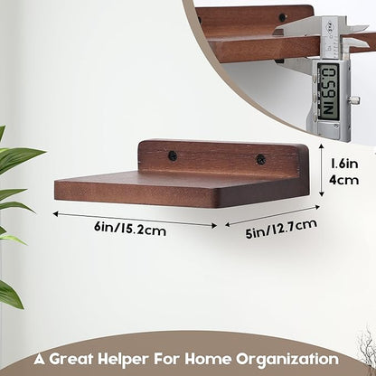 Small Floating Shelf, 5x6 Inch Display Ledges for Wall,Mini Shelves,Rustic Wood Shelf for Bedroom Living Room Bathroom Kitchen (6, Light Walnut)