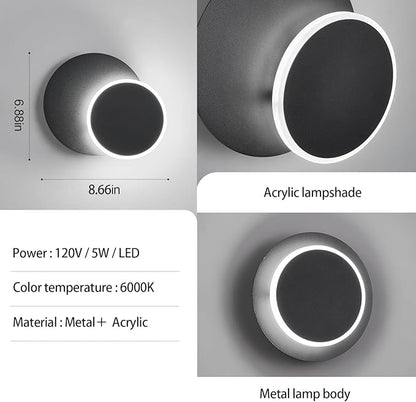 Modern LED Black Wall Sconces Set of Two Acrylic Wall Lights Lighting Fixture 6000K White Light 8W Dimmable Wall Lamp Round Sconces Wall Lighting for Living Room Bedroom Bedside Hallway