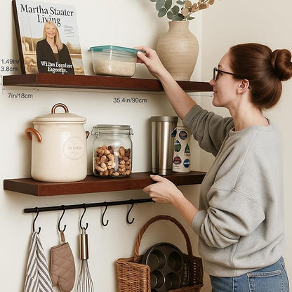 Floating Shelves for Wall, Bathroom Shelves Over Toilet, Wall Shelves & Book Shelf for Room, Hanging Shelf, Modern Wooden Mounted Floating Shelves, 36x7x1.5 in (Walnut-Like, Set of 2)