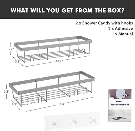 Moforoco Shower Caddy Shelf Organizer Rack, Self Adhesive Black Bathroom Shelves Basket, Home Farmhouse Wall Inside Organization and Storage Decor Rv Accessories, First Camper Apartment Essentials