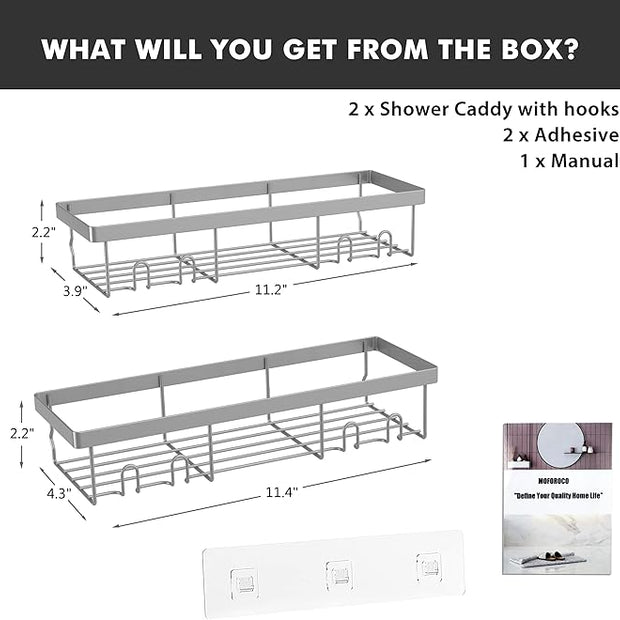 Moforoco Shower Caddy Shelf Organizer Rack, Self Adhesive Black Bathroom Shelves Basket, Home Farmhouse Wall Inside Organization and Storage Decor Rv Accessories, First Camper Apartment Essentials