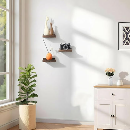 Z metnal Mini Floating Shelves, Small Natural Wooden Display Wall Shelf for Picture Ledge, Pawlownia, Wall Mounted, 6 x 5.5inch, 3 Pack
