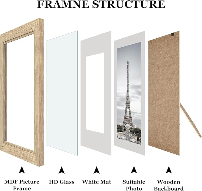 Picture Frames, Made of Real Glass and Wooden Frame, Gallery Photo Frames Set of 10 for Collage Wall Decor, Multi Sizes Including 8x10, 5x7, 4x6 for Mounting or Tabletop Display, Wood