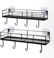 Lyeasw Black Floating Shelves Wall Mounted with 8 Removable Hanging Hooks, 15-Inch Adhesive Shower Shelf Organizer for Bathroom Kitchen Storage Rack, Set of 2
