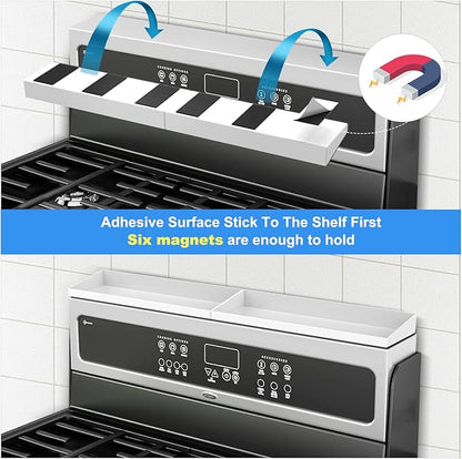 30" Magnetic Stove Top Shelf Spice Rack,2 Pack 15" kitchen Seasoning Organizers Storage Gadgets Spice Rack Over The Stove Shelf Metal (White-2 Pack 15")