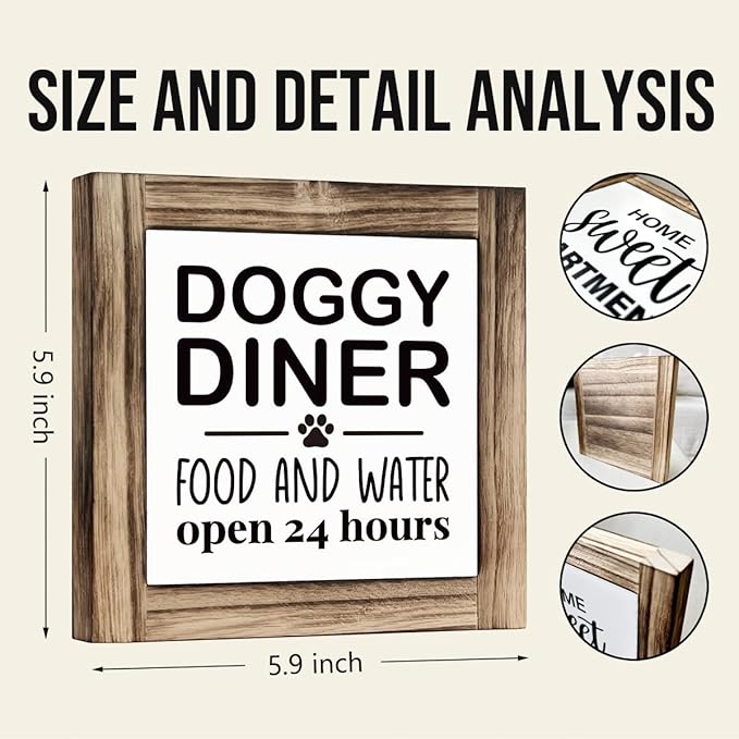 Pet Wood Sign - Doggy Diner - 24 Hour Food & Water Sign, Tabletop Decor