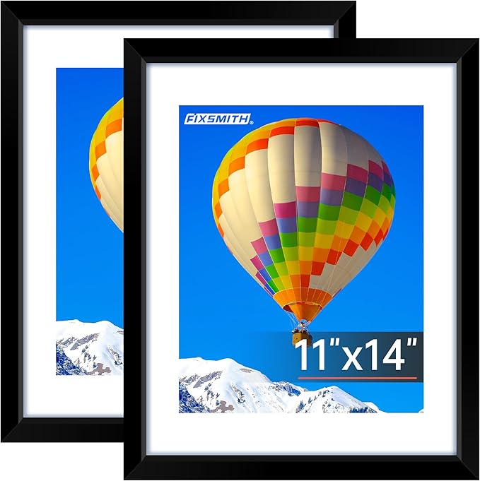 FIXSMITH 11x14 Picture Frame, Black Photo Frame with HD Plexiglass, Display Pictures 8x10 with Mat or 11x14 Without Mat, Picture Frames Collage for Wall Display, 2 Pack