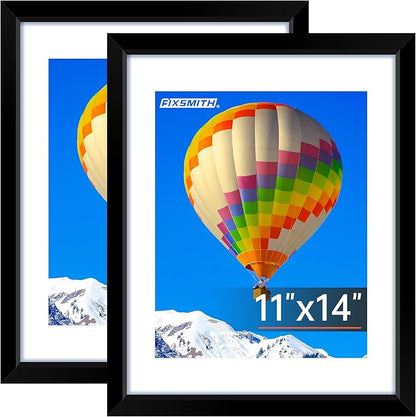 FIXSMITH 11x14 Picture Frame, Black Photo Frame with HD Plexiglass, Display Pictures 8x10 with Mat or 11x14 Without Mat, Picture Frames Collage for Wall Display, 2 Pack