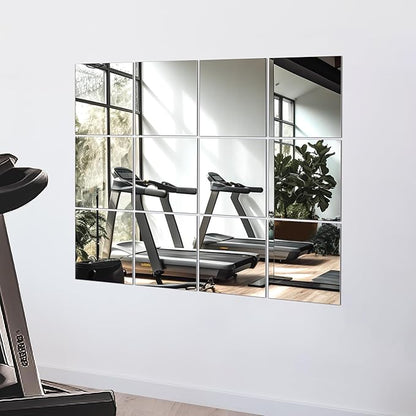 Home Gym Mirror Tiles for Wall, 12"x12"x12PCS Full Length Home Gym Workout Mirror for Garage, Bedroom, Living Room, Over The Door