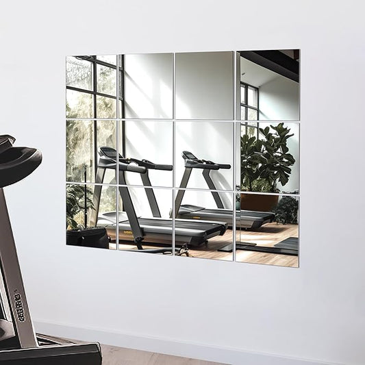 Home Gym Mirror Tiles for Wall, 12"x12"x12PCS Full Length Home Gym Workout Mirror for Garage, Bedroom, Living Room, Over The Door