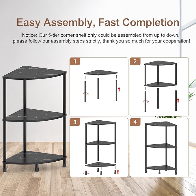 Book Small Corner Shelf, 3 Tier Corner Bookshelf Display for Living Room Decor, 23.2