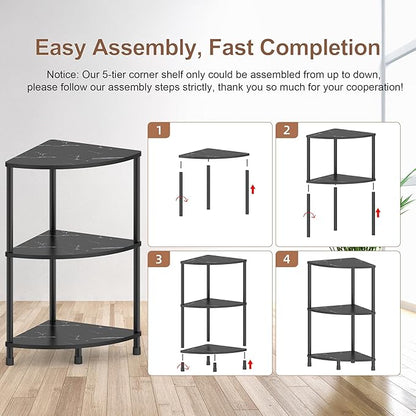 Book Small Corner Shelf, 3 Tier Corner Bookshelf Display for Living Room Decor, 23.2" Standing Shelf Bookcase Organizer, Black Storage Shelves for Bedroom, Bathroom, Small Space