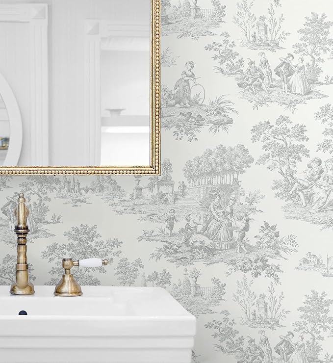 NextWall Chateau Toile Peel and Stick Wallpaper (Argos Grey)