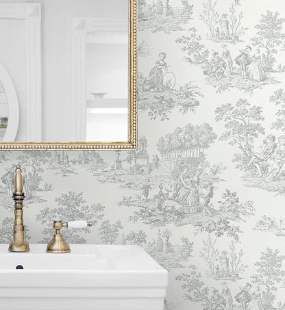 NextWall Chateau Toile Peel and Stick Wallpaper (Argos Grey)