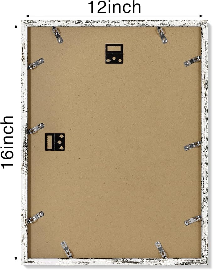 Vittanly 12x16 Picture Frames Set of 4, Display Pictures 11x14 with Mat or 12x16 without Mat, Gallery Frame for Wall, Engineered Wood with Shatter Resistant Plexiglass, Distressed White