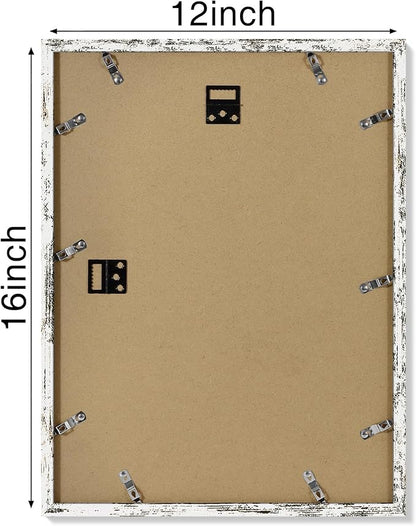 Vittanly 12x16 Picture Frames Set of 4, Display Pictures 11x14 with Mat or 12x16 without Mat, Gallery Frame for Wall, Engineered Wood with Shatter Resistant Plexiglass, Distressed White