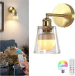 Vintage Battery Operated Wall Sconce with Transparent Minimalist Glass Lampshade Rechargeable Battery Powered Wall Light with Remote Control for Bedside Bedroom Bathroom, Set of 1