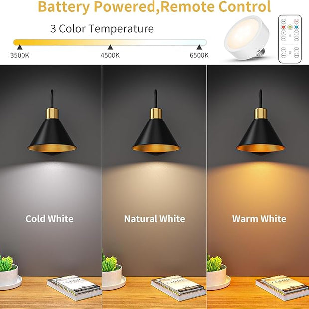 Frideko Rechargeable Wall Sconces Set of Two, 3 Color Dimmable Battery Operated Wall Lights with Remote, Black Wireless Wall Lamp with Timer, Indoor Sconce Lighting for Living Room Bedroom Picture