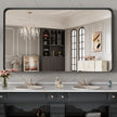 LOAAO 48X28 Inch Black Metal Framed Bathroom Mirror for Wall, Matte Black Bathroom Vanity Mirror Farmhouse, Anti-Rust, Tempered Glass, Hangs Horizontally or Vertically