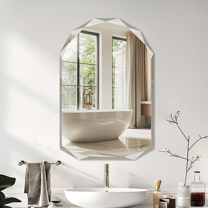 Suidia Bathroom Mirror, 20"x 30" Wall Mirror, Frameless Bathroom Mirror with Beveled Edge for Bedroom, Living Room, Entryway, Hallway, Arched Shape