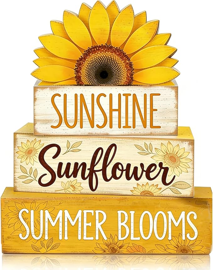 4 Pcs Sunflower Decor Faux Book Stack Blocks Farmhouse Tiered Tray Decor Summer Decorations for Home Kitchen Table Rustic Sunflower Kitchen Decor