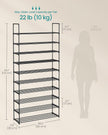SONGMICS Shoe Rack, 10-Tier Shoe Organizer, Metal Storage Shelf, Upright or Upside Down, for 44-55 Pairs, for Entryway, 11.8 x 36.2 x 68.1 Inches, Black ULSA011B01