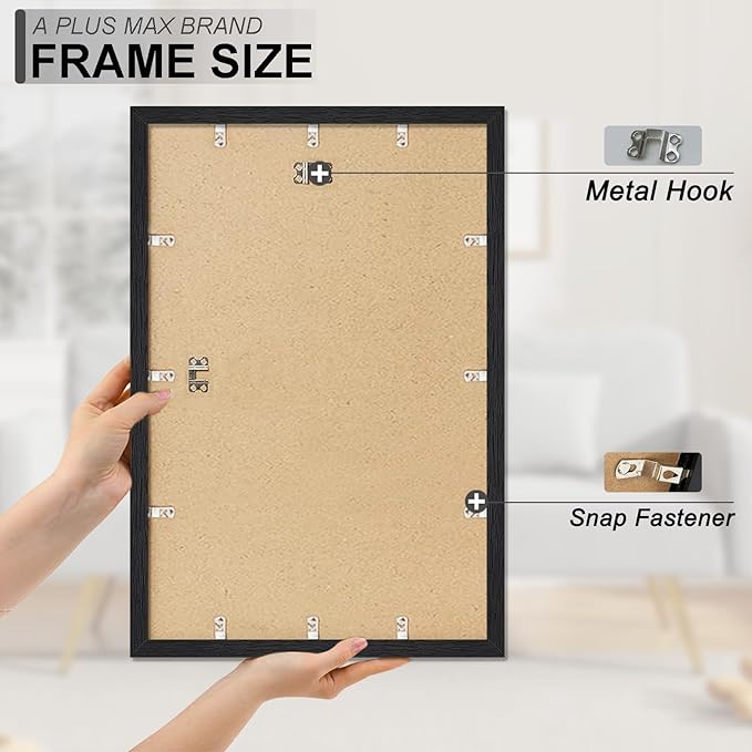 A PLUS MAX 16x24 Picture Frame Set of 3, Black Engineered Wood Frame for 16 x 24 Inch Picture Poster Photo, Light Weight 16 by 24 Frame with Wood-grain for Wall - 3 Pack/Black/16 x24