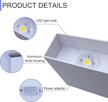 KICAAO LED Wall Sconces Set of Two, 12W Modern Wall Lamp, White Up Down Wall Mount Lights for Living Room Hallway Bedroom Decor, Hardwired Aluminum Wall lamp (White-1pcs)